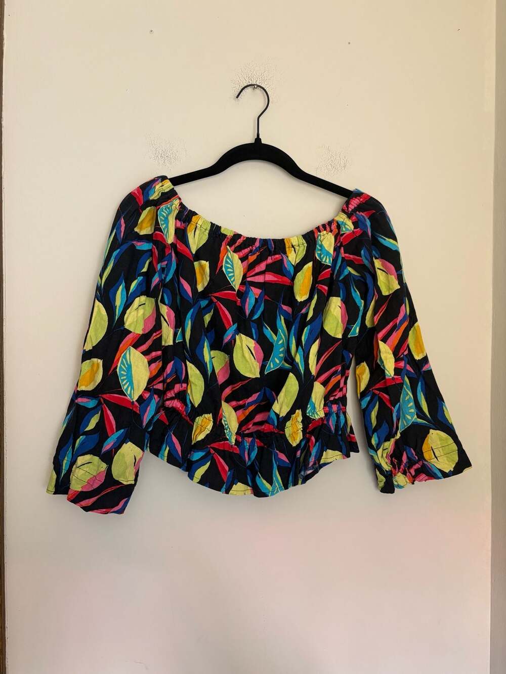 Tabitha Brown Target Women's Lemon Print Off-Shoulder Linen Blend Top Sz S